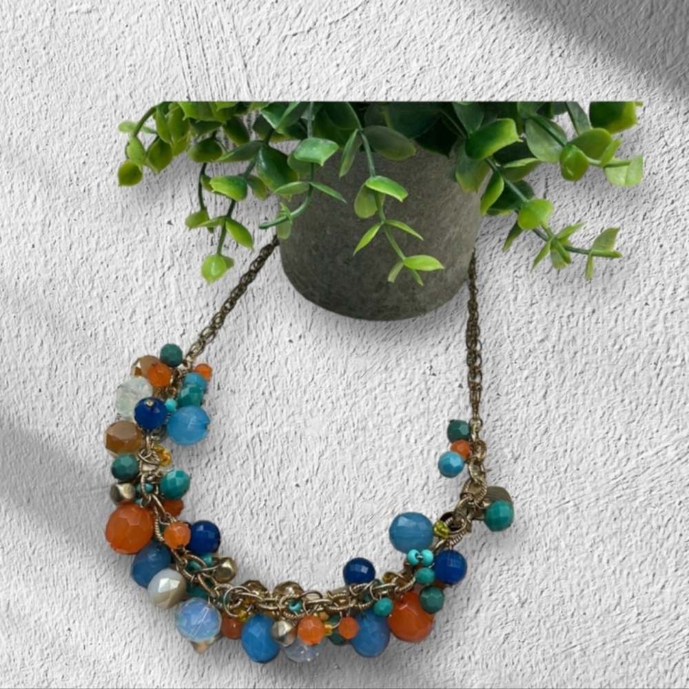 Vintage LOFT Julie Double Strand Multi Color Beaded Chain Necklace. - Picture 3 of 7